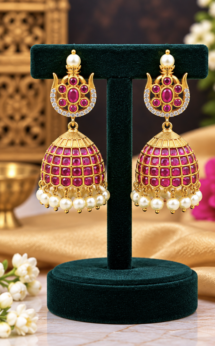 Premium Ruby Kundan style Jhumka Earrings ✨