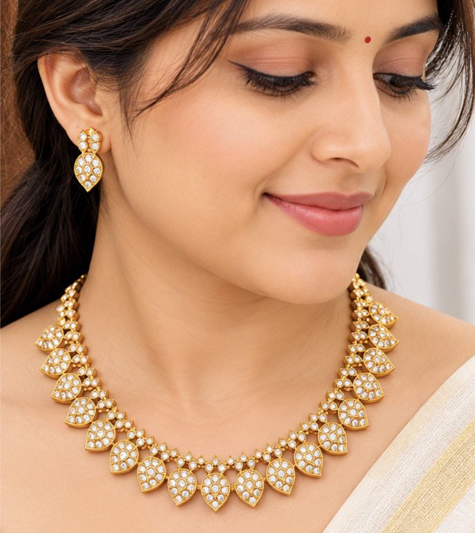 Elegant Ruby Leaf Gold Necklace Set😍🥰