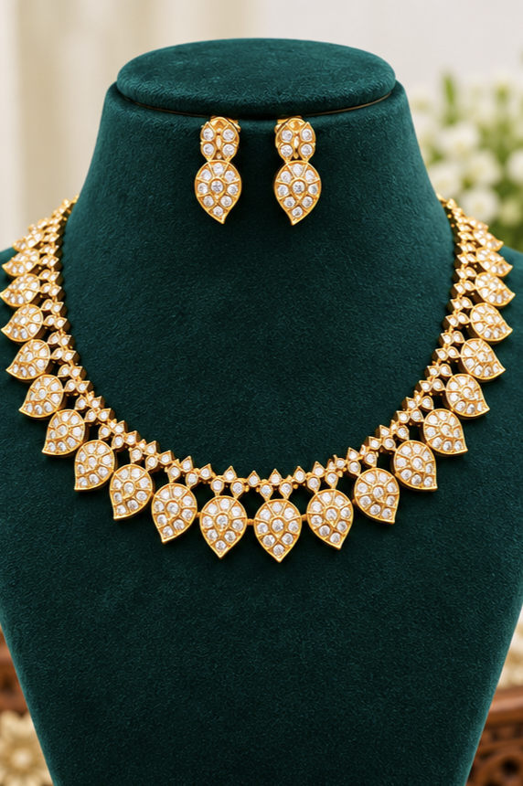 Elegant Ruby Leaf Gold Necklace Set😍🥰